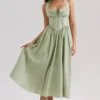 Emilia Sage Stretch Cotton Halter Neck Midi Dress Emilia Sage Stretch Cotton Halter Neck Midi Dress