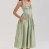 Emilia Sage Stretch Cotton Halter Neck Midi Dress Emilia Sage Stretch Cotton Halter Neck Midi Dress