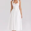 Emilia White Cotton Halter Neck Midi Dress Emilia White Cotton Halter Neck Midi Dress
