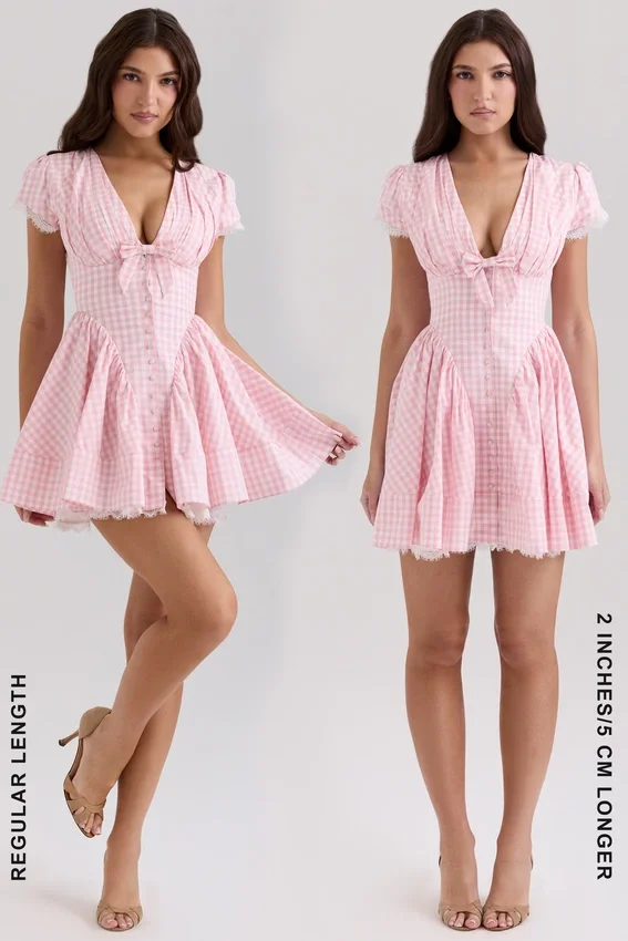 Emiliana Pink Gingham Cotton Mini Dress Emiliana Pink Gingham Cotton Mini Dress