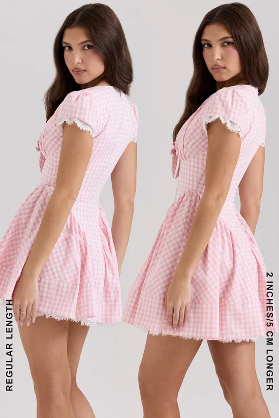 Emiliana Pink Gingham Cotton Mini Dress Emiliana Pink Gingham Cotton Mini Dress