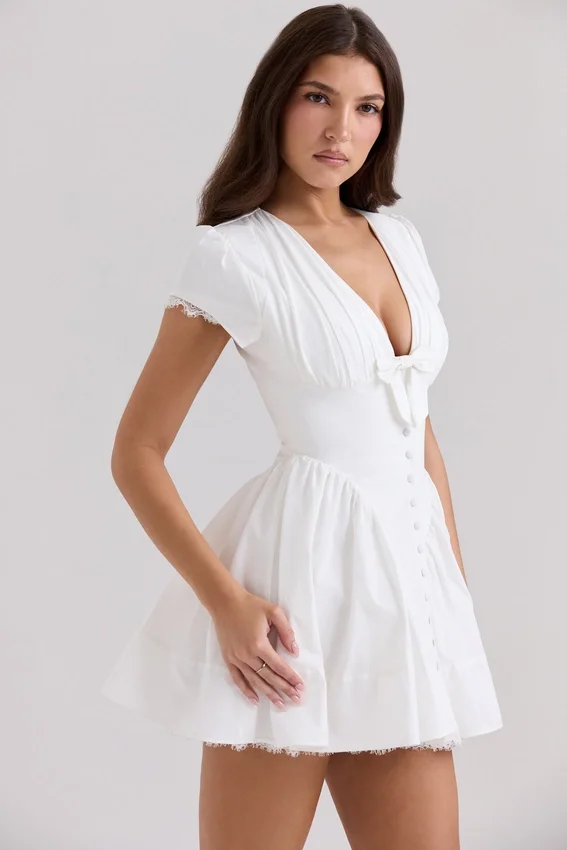 Emiliana White Stretch Cotton Mini Dress Emiliana White Stretch Cotton Mini Dress
