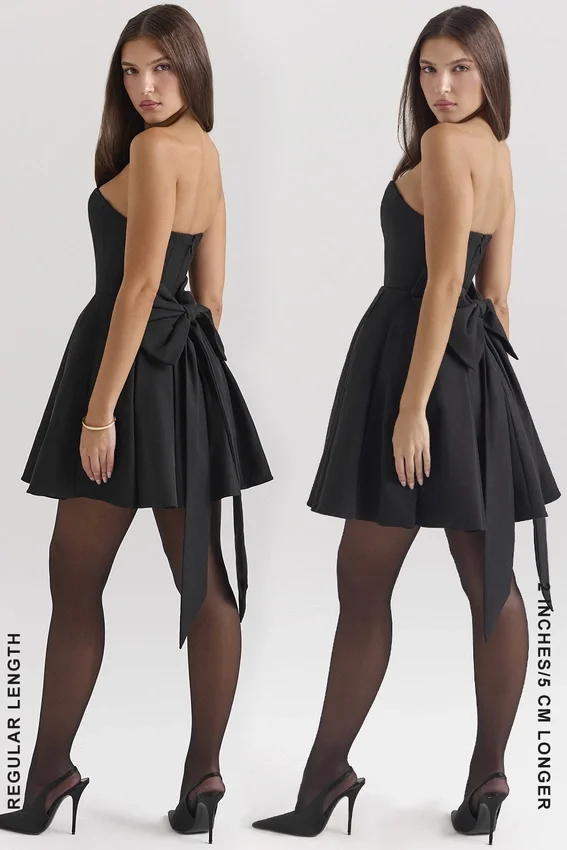 Emmanuela Black Strapless Detachable Bow Mini Dress Emmanuela Black Strapless Detachable Bow Mini Dress