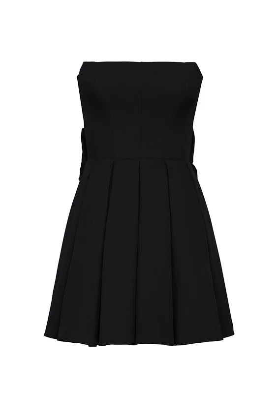 Emmanuela Black Strapless Detachable Bow Mini Dress Emmanuela Black Strapless Detachable Bow Mini Dress