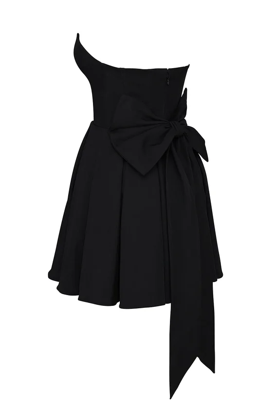 Emmanuela Black Strapless Detachable Bow Mini Dress Emmanuela Black Strapless Detachable Bow Mini Dress