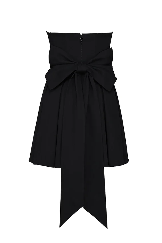 Emmanuela Black Strapless Detachable Bow Mini Dress Emmanuela Black Strapless Detachable Bow Mini Dress