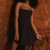 Emmanuela Black Strapless Detachable Bow Mini Dress Emmanuela Black Strapless Detachable Bow Mini Dress