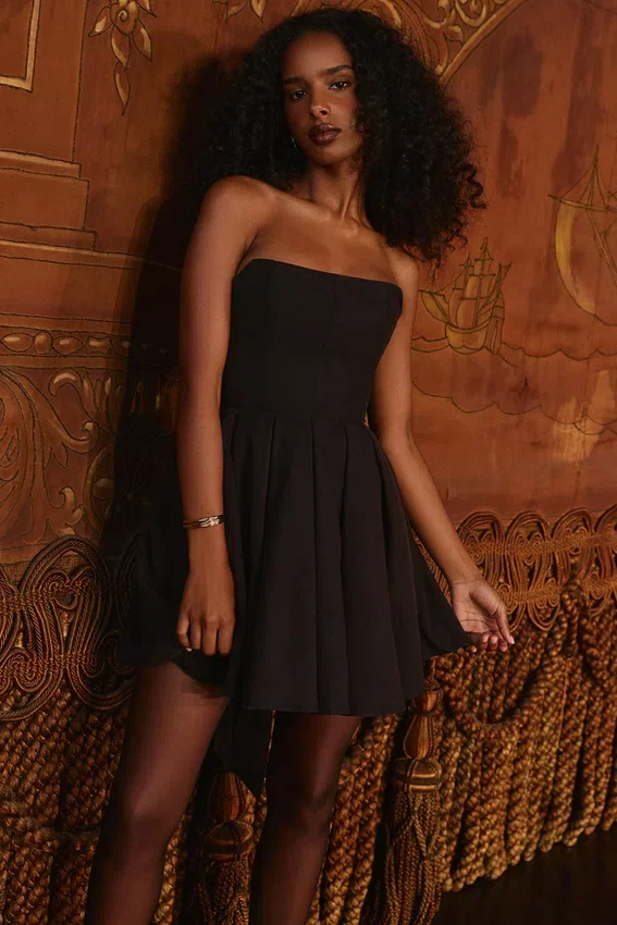 Emmanuela Black Strapless Detachable Bow Mini Dress Emmanuela Black Strapless Detachable Bow Mini Dress