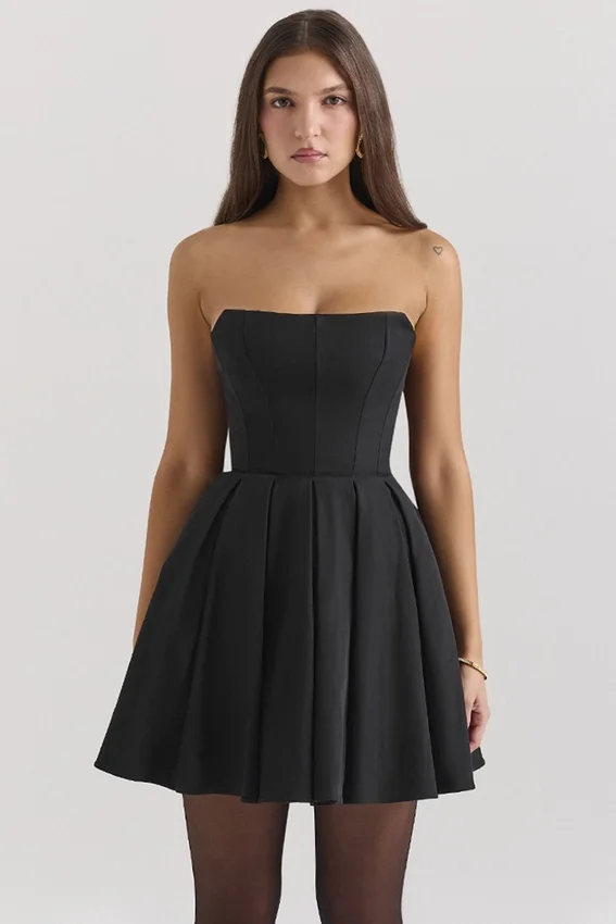 Emmanuela Black Strapless Detachable Bow Mini Dress Emmanuela Black Strapless Detachable Bow Mini Dress