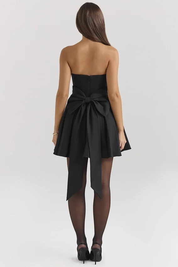 Emmanuela Black Strapless Detachable Bow Mini Dress Emmanuela Black Strapless Detachable Bow Mini Dress