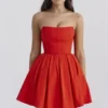 Emmanuela Italian Tomato Strapless Pleated Mini Dress Emmanuela Italian Tomato Strapless Pleated Mini Dress
