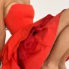 Emmanuela Italian Tomato Strapless Pleated Mini Dress Emmanuela Italian Tomato Strapless Pleated Mini Dress