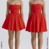 Emmanuela Italian Tomato Strapless Pleated Mini Dress Emmanuela Italian Tomato Strapless Pleated Mini Dress
