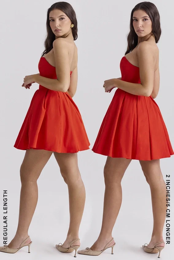 Emmanuela Italian Tomato Strapless Pleated Mini Dress Emmanuela Italian Tomato Strapless Pleated Mini Dress