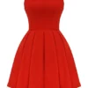 Emmanuela Italian Tomato Strapless Pleated Mini Dress Emmanuela Italian Tomato Strapless Pleated Mini Dress