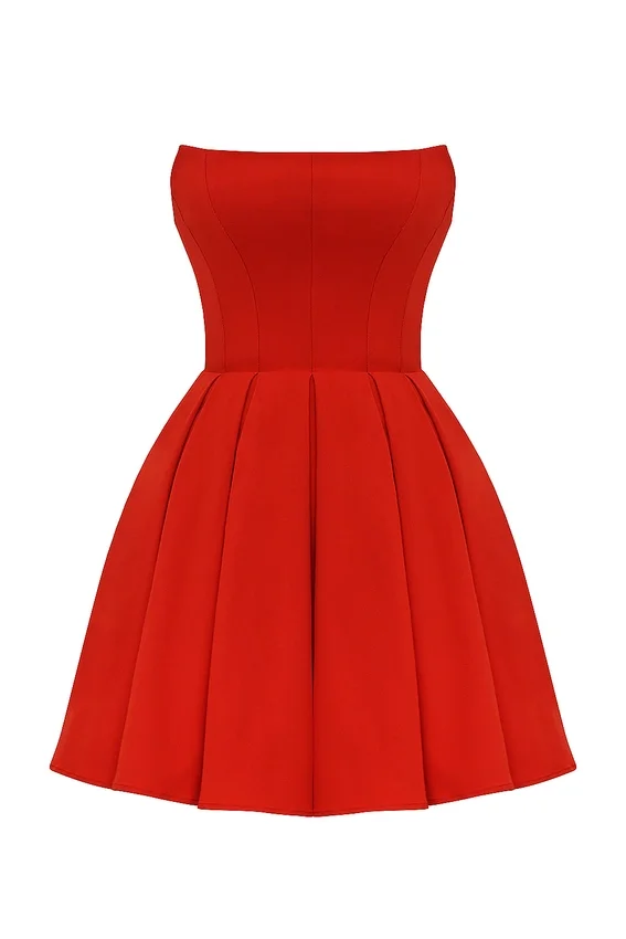 Emmanuela Italian Tomato Strapless Pleated Mini Dress Emmanuela Italian Tomato Strapless Pleated Mini Dress