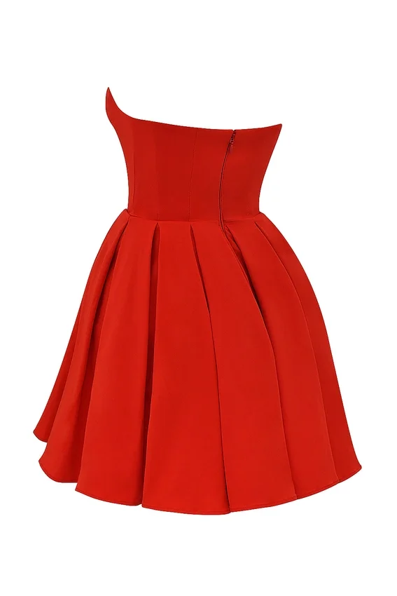 Emmanuela Italian Tomato Strapless Pleated Mini Dress Emmanuela Italian Tomato Strapless Pleated Mini Dress