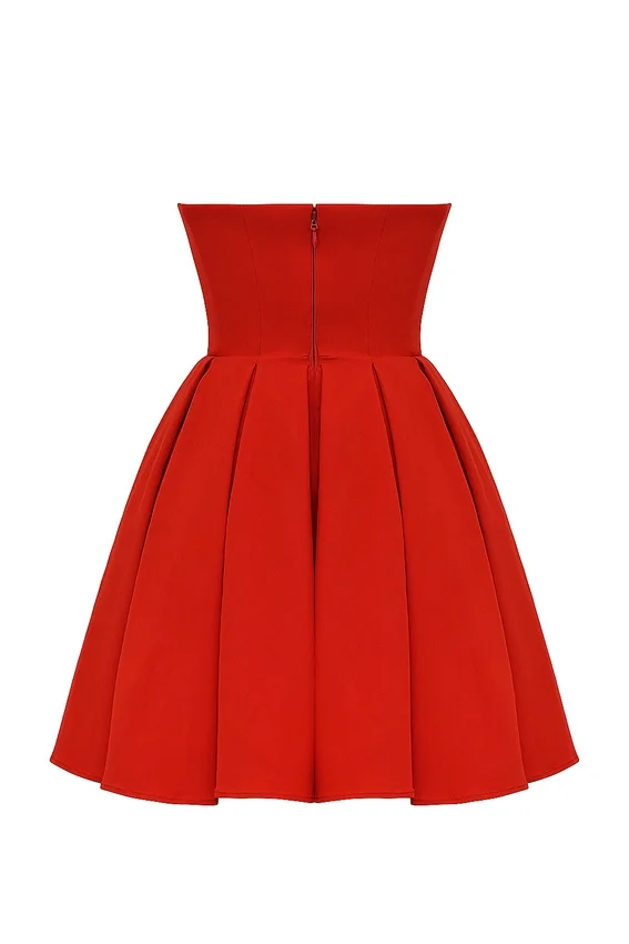 Emmanuela Italian Tomato Strapless Pleated Mini Dress Emmanuela Italian Tomato Strapless Pleated Mini Dress