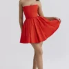 Emmanuela Italian Tomato Strapless Pleated Mini Dress Emmanuela Italian Tomato Strapless Pleated Mini Dress