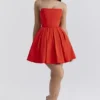 Emmanuela Italian Tomato Strapless Pleated Mini Dress Emmanuela Italian Tomato Strapless Pleated Mini Dress