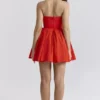 Emmanuela Italian Tomato Strapless Pleated Mini Dress Emmanuela Italian Tomato Strapless Pleated Mini Dress