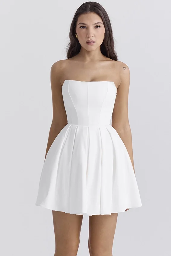 Emmanuela White Strapless Pleated Mini Dress Emmanuela White Strapless Pleated Mini Dress