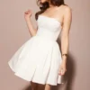 Emmanuela White Strapless Pleated Mini Dress Emmanuela White Strapless Pleated Mini Dress