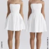 Emmanuela White Strapless Pleated Mini Dress Emmanuela White Strapless Pleated Mini Dress
