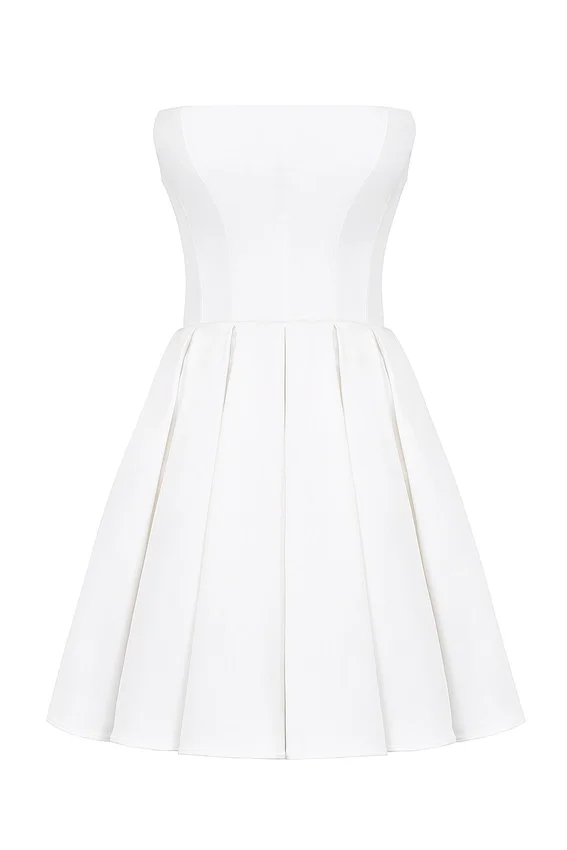 Emmanuela White Strapless Pleated Mini Dress Emmanuela White Strapless Pleated Mini Dress