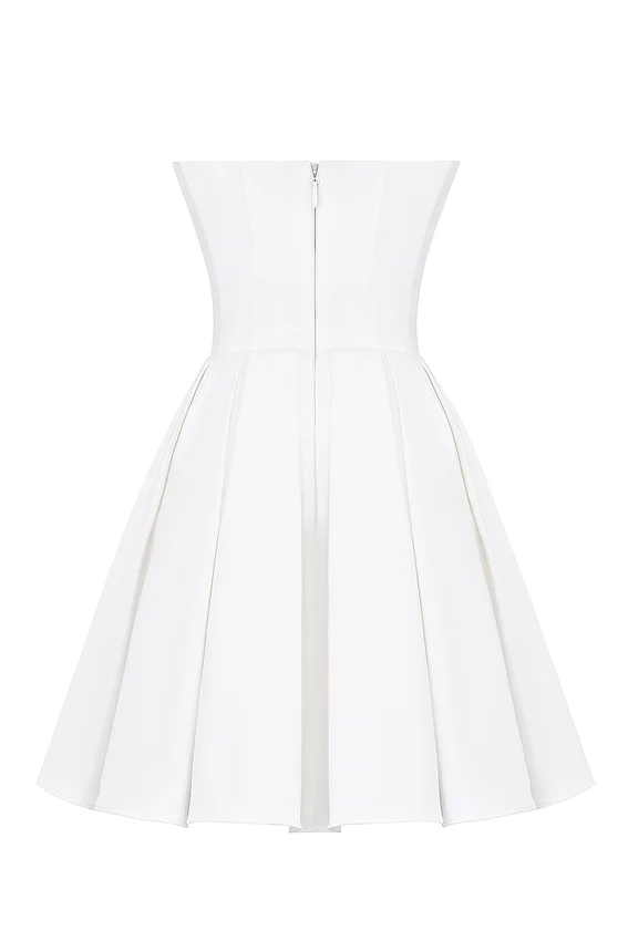 Emmanuela White Strapless Pleated Mini Dress Emmanuela White Strapless Pleated Mini Dress