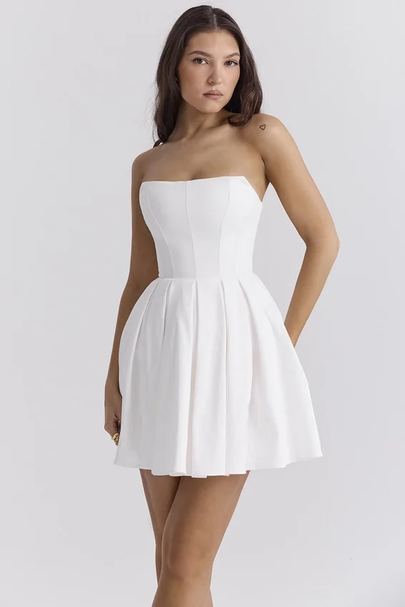 Emmanuela White Strapless Pleated Mini Dress Emmanuela White Strapless Pleated Mini Dress