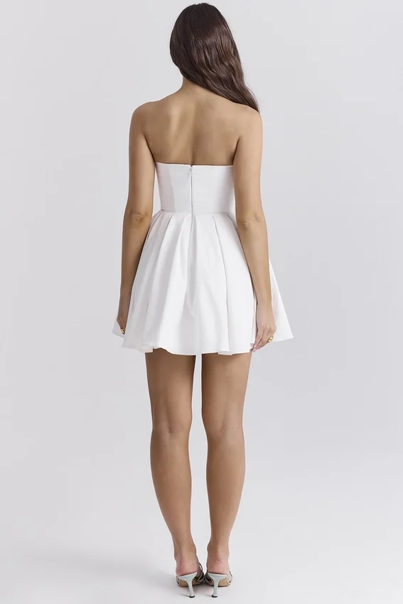 Emmanuela White Strapless Pleated Mini Dress Emmanuela White Strapless Pleated Mini Dress