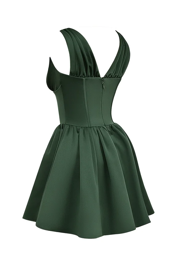 Emmeliette Forest Green Satin Mini Dress Emmeliette Forest Green Satin Mini Dress