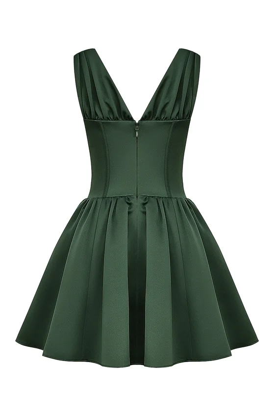 Emmeliette Forest Green Satin Mini Dress Emmeliette Forest Green Satin Mini Dress