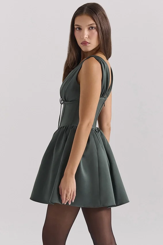 Emmeliette Forest Green Satin Mini Dress Emmeliette Forest Green Satin Mini Dress