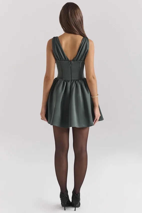 Emmeliette Forest Green Satin Mini Dress Emmeliette Forest Green Satin Mini Dress