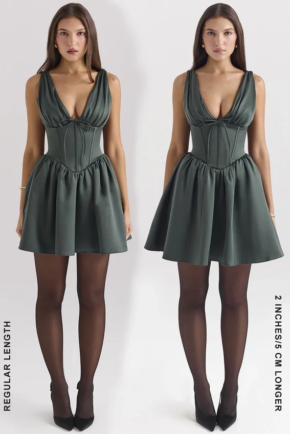 Emmeliette Forest Green Satin Mini Dress Emmeliette Forest Green Satin Mini Dress