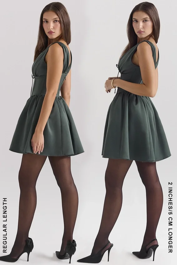Emmeliette Forest Green Satin Mini Dress Emmeliette Forest Green Satin Mini Dress