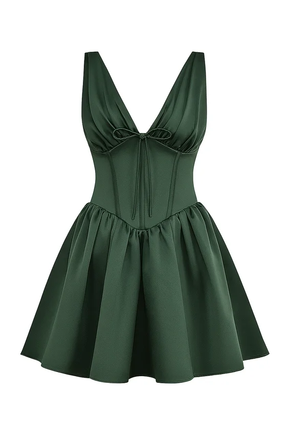 Emmeliette Forest Green Satin Mini Dress Emmeliette Forest Green Satin Mini Dress