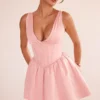 Emmeliette Powder Pink Satin Mini Dress Emmeliette Powder Pink Satin Mini Dress