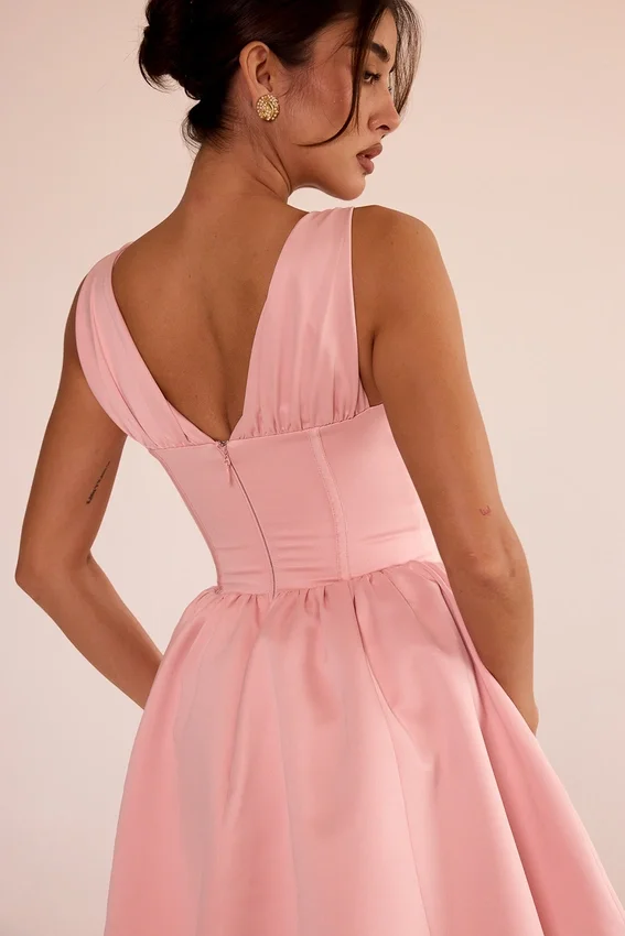 Emmeliette Powder Pink Satin Mini Dress Emmeliette Powder Pink Satin Mini Dress