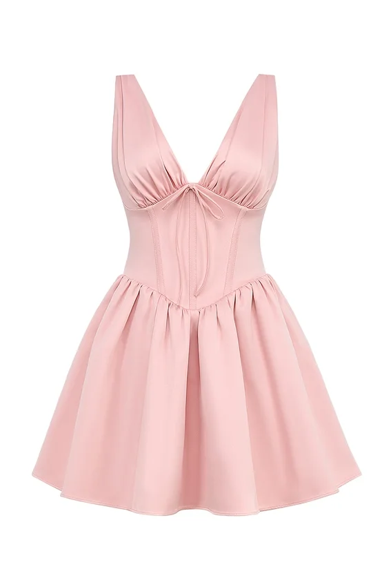 Emmeliette Powder Pink Satin Mini Dress Emmeliette Powder Pink Satin Mini Dress