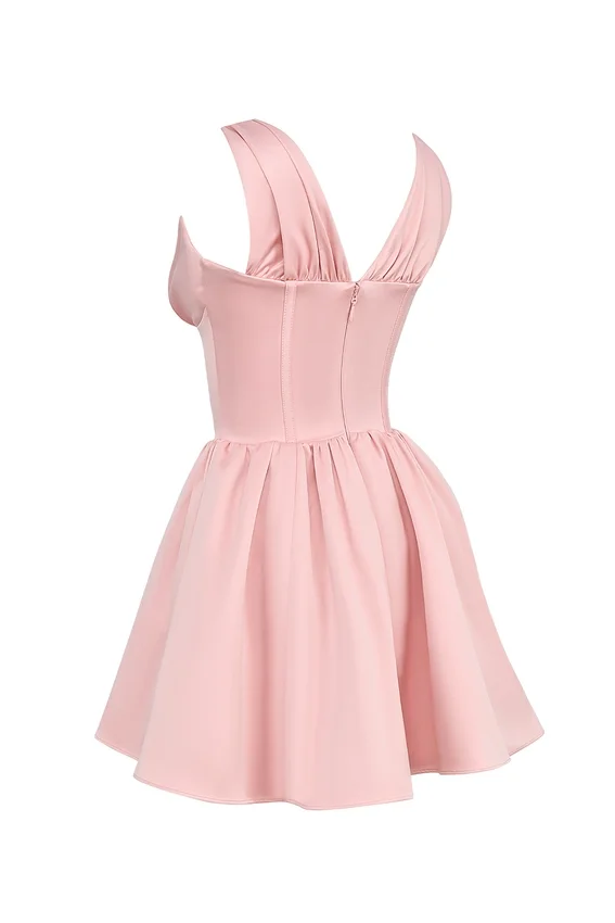 Emmeliette Powder Pink Satin Mini Dress Emmeliette Powder Pink Satin Mini Dress