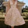 Emmelina Pink Meadow Print Cotton Corset Sundress Emmelina Pink Meadow Print Cotton Corset Sundress