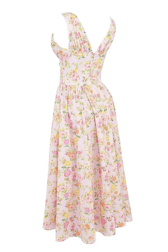 Emmelina Pink Meadow Print Cotton Corset Sundress Emmelina Pink Meadow Print Cotton Corset Sundress