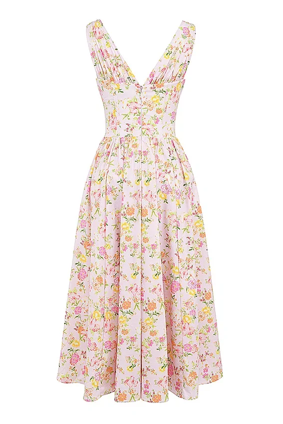 Emmelina Pink Meadow Print Cotton Corset Sundress Emmelina Pink Meadow Print Cotton Corset Sundress
