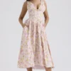 Emmelina Pink Meadow Print Cotton Corset Sundress Emmelina Pink Meadow Print Cotton Corset Sundress