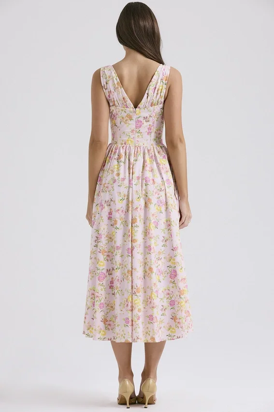 Emmelina Pink Meadow Print Cotton Corset Sundress Emmelina Pink Meadow Print Cotton Corset Sundress