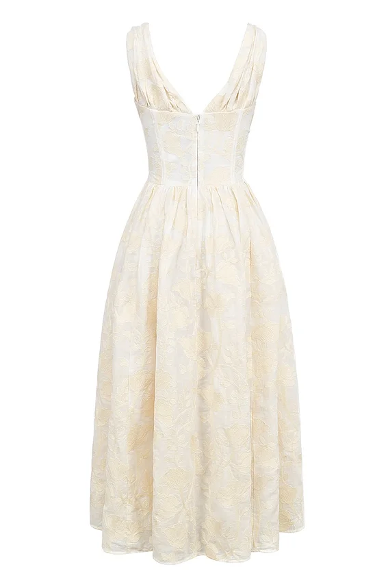 Emmelina Vintage Ivory Floral Embroidered Corset Sundress Emmelina Vintage Ivory Floral Embroidered Corset Sundress