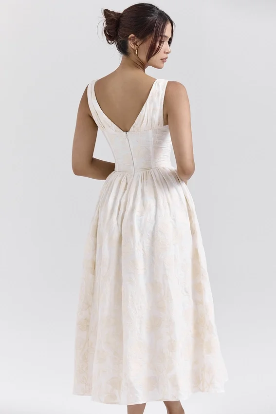 Emmelina Vintage Ivory Floral Embroidered Corset Sundress Emmelina Vintage Ivory Floral Embroidered Corset Sundress